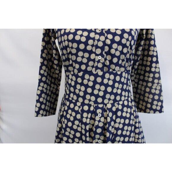 R DERWIN Litchfield Sz 40 S 4 Blue Beige Polka Dot Belted Shirt Dress - Picture 7 of 10